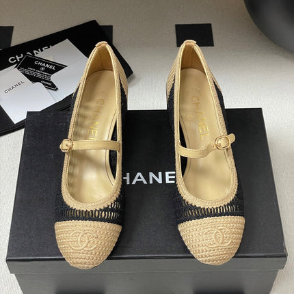 HIGH BALLET MARY JANE 50MM IN NATURAL BEIGE AND BLACK RAFFIA