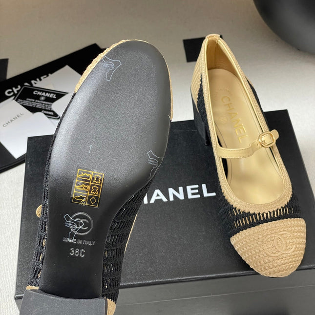 HIGH BALLET MARY JANE 50MM IN NATURAL BEIGE AND BLACK RAFFIA