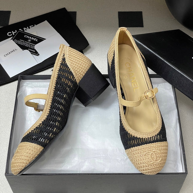 HIGH BALLET MARY JANE 50MM IN NATURAL BEIGE AND BLACK RAFFIA