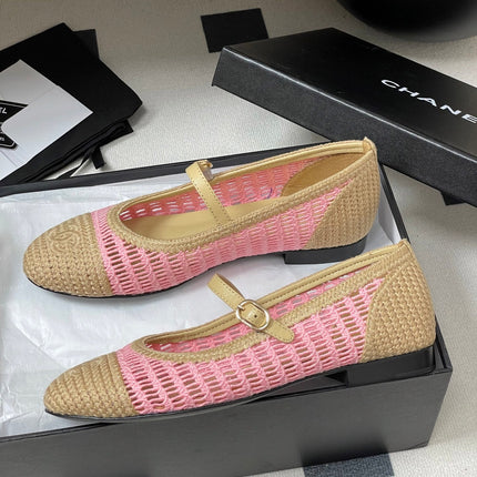 BALLET MARY JANE 10MM IN NATURAL BEIGE AND PINK RAFFIA