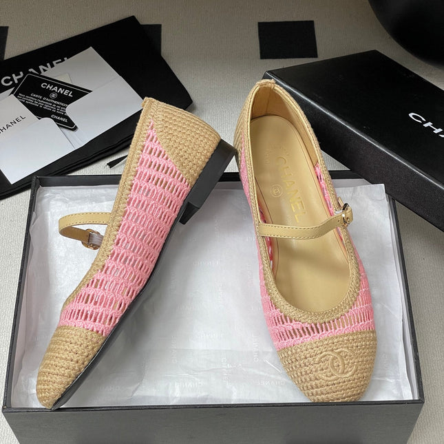 BALLET MARY JANE 10MM IN NATURAL BEIGE AND PINK RAFFIA