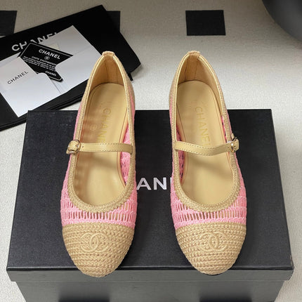 BALLET MARY JANE 10MM IN NATURAL BEIGE AND PINK RAFFIA