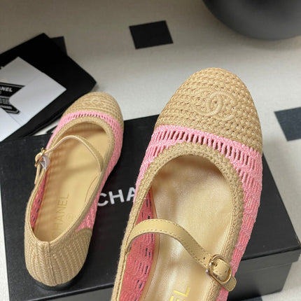 BALLET MARY JANE 10MM IN NATURAL BEIGE AND PINK RAFFIA