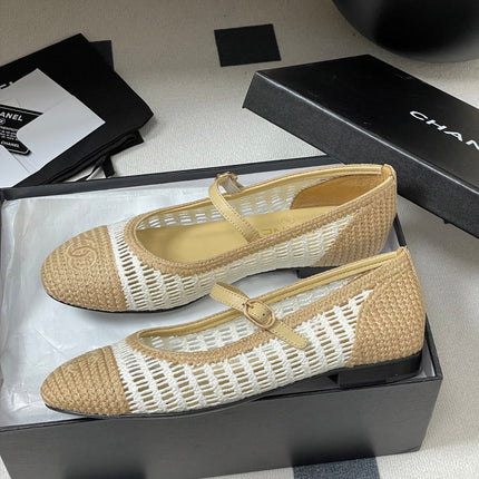 BALLERINAS IN WHITE MIX PEANUT BROWN RAFFIA