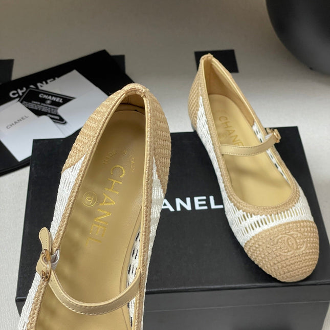 BALLERINAS IN WHITE MIX PEANUT BROWN RAFFIA