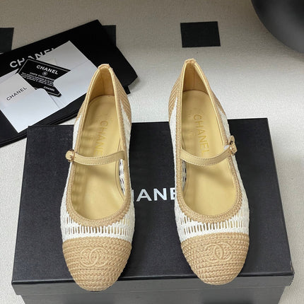 BALLERINAS IN WHITE MIX PEANUT BROWN RAFFIA