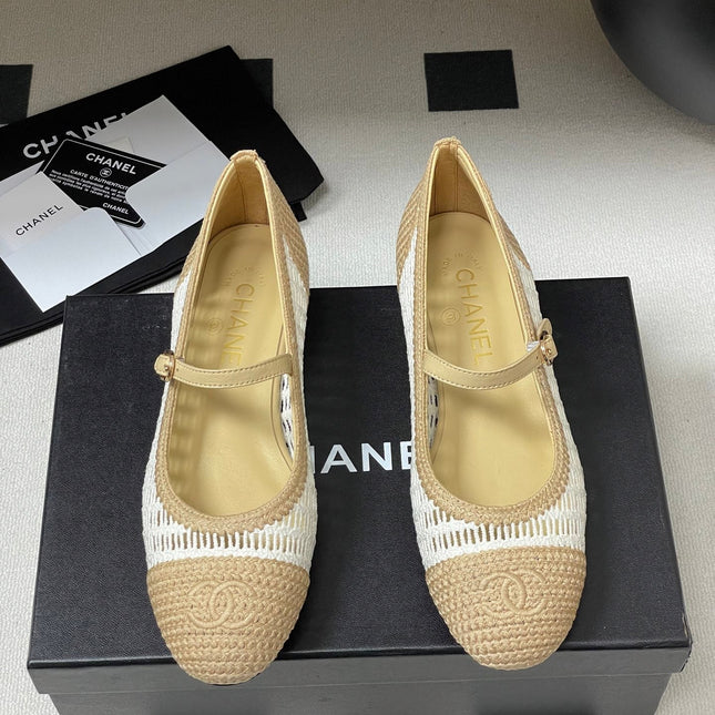 BALLERINAS IN WHITE MIX PEANUT BROWN RAFFIA