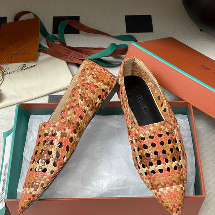 LP POINTED-TOE BALLET FLATS 25S IN ORANGE LAMBSKIN