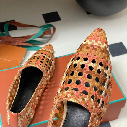 LP POINTED-TOE BALLET FLATS 25S IN ORANGE LAMBSKIN