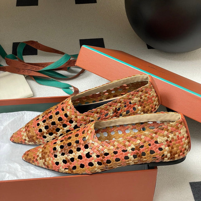 LP POINTED-TOE BALLET FLATS 25S IN ORANGE LAMBSKIN