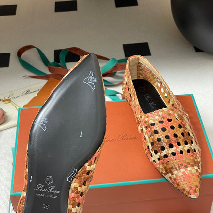 LP POINTED-TOE BALLET FLATS 25S IN ORANGE LAMBSKIN