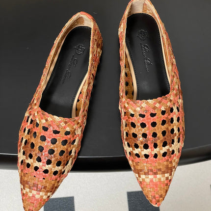 LP POINTED-TOE BALLET FLATS 25S IN ORANGE LAMBSKIN