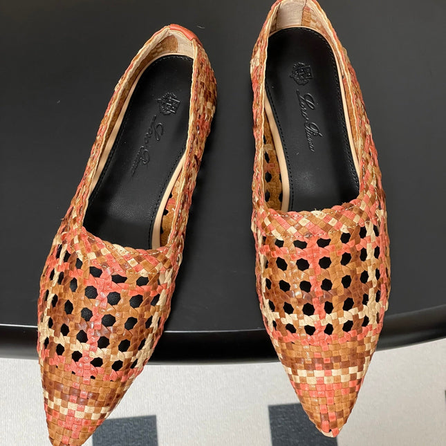 LP POINTED-TOE BALLET FLATS 25S IN ORANGE LAMBSKIN