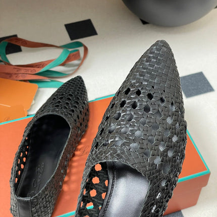 LP POINTED-TOE BALLET FLATS 25S IN BLACK LAMBSKIN