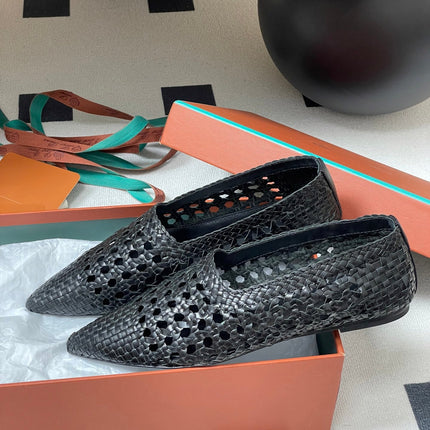 LP POINTED-TOE BALLET FLATS 25S IN BLACK LAMBSKIN