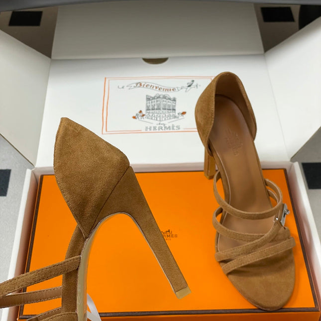 HM 25S HIGH-HEEL SANDAL 105 MM IN BROWN SUEDE