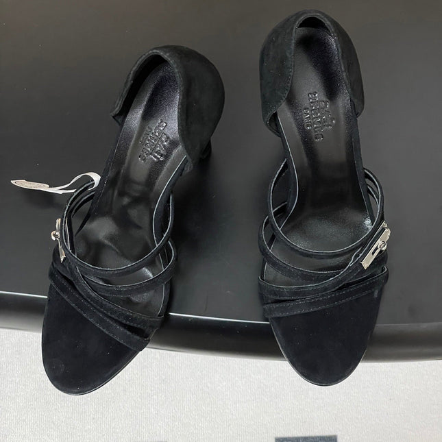 HM 25S HIGH-HEEL SANDAL 105 MM IN BLACK SUEDE