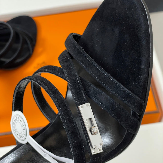 HM 25S HIGH-HEEL SANDAL 105 MM IN BLACK SUEDE