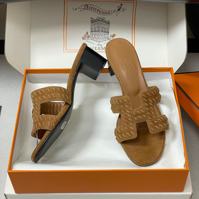 HM 25S ORAN HIGH‑HEEL SANDAL IN LIGHT BROWN SUEDE AND LAMBSKIN