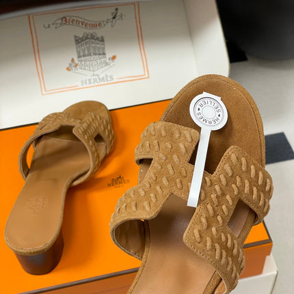 HM 25S ORAN HIGH‑HEEL SANDAL IN LIGHT BROWN SUEDE AND LAMBSKIN