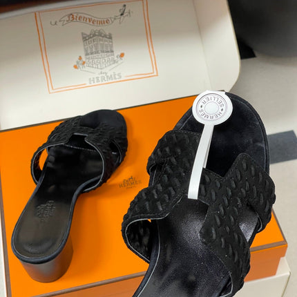 HM 25S ORAN HIGH‑HEEL SANDAL IN BLACK SUEDE AND LAMBSKIN