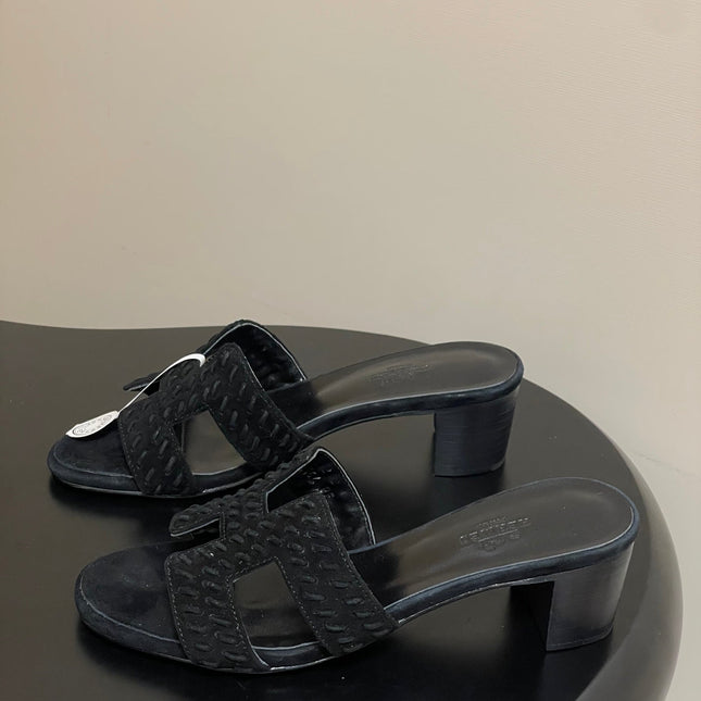 HM 25S ORAN HIGH‑HEEL SANDAL IN BLACK SUEDE AND LAMBSKIN