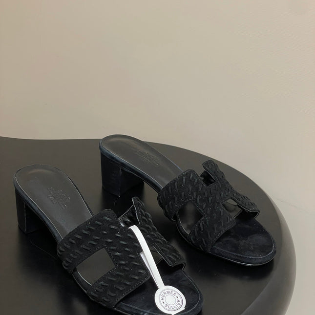 HM 25S ORAN HIGH‑HEEL SANDAL IN BLACK SUEDE AND LAMBSKIN