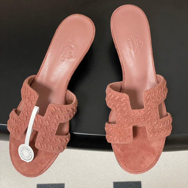 HM 25S ORAN HIGH‑HEEL SANDAL IN PEACHY PINK SUEDE AND LAMBSKIN