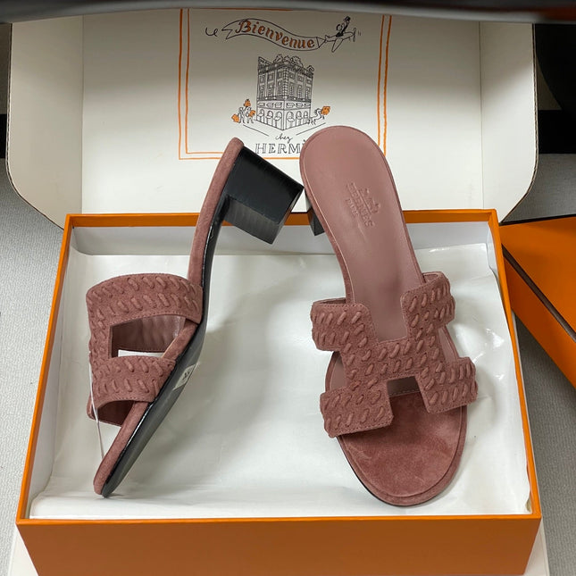 HM 25S ORAN HIGH‑HEEL SANDAL IN PEACHY PINK SUEDE AND LAMBSKIN
