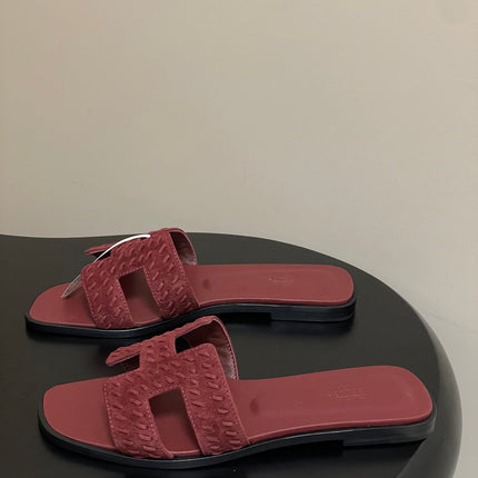 HM 25S ORAN SANDAL IN DARK RED SUEDE AND LAMBSKIN