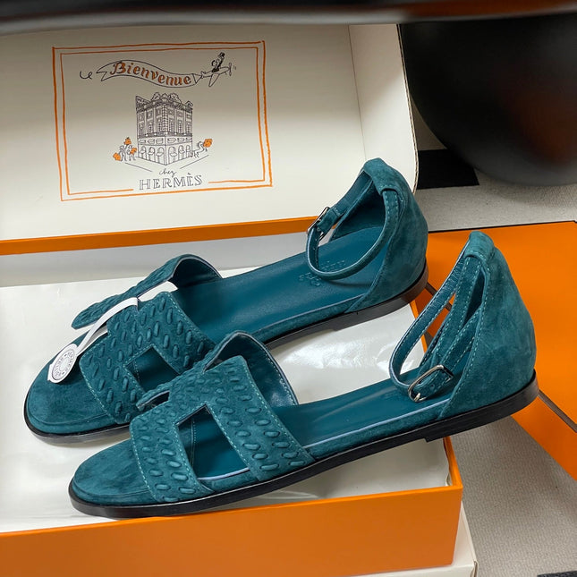 HM 25S SANTORINI SANDAL IN DARK BLUE SUEDE AND LAMBSKIN