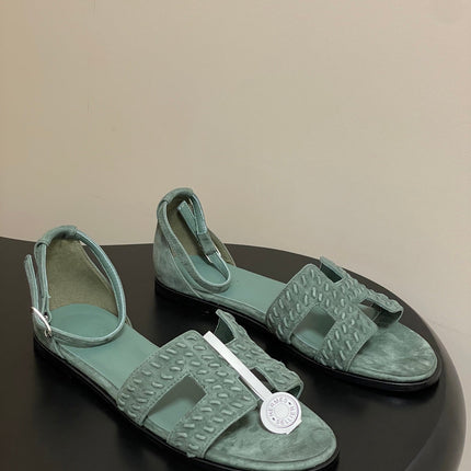 HM 25S SANTORINI SANDAL IN MUTED MINT GREEN SUEDE AND LAMBSKIN