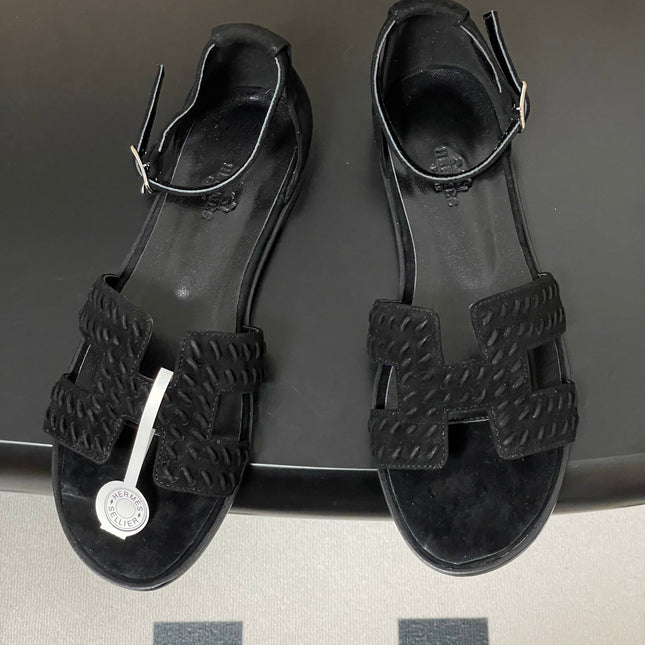 HM 25S SANTORINI SANDAL IN BLACK SUEDE AND LAMBSKIN