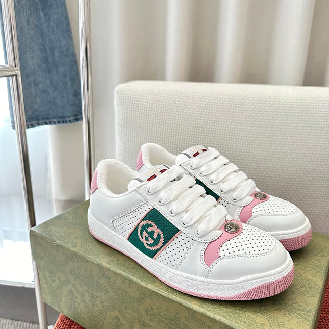 GG SCREENER SNEAKER WHITE AND PINK CALFSKIN