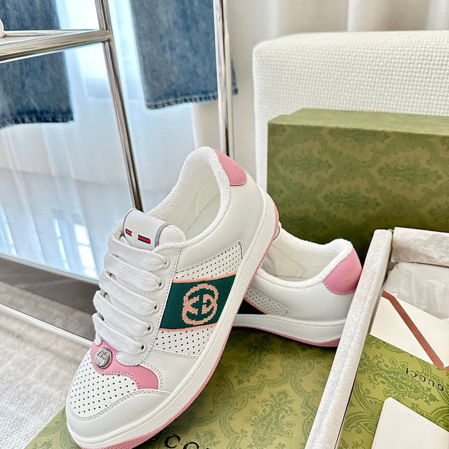 GG SCREENER SNEAKER WHITE AND PINK CALFSKIN