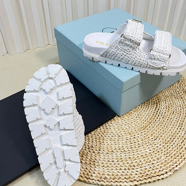 Pra Raffia Cork Slide 40 White