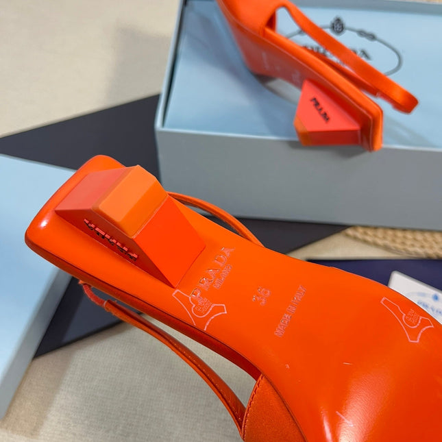 PRA SQUARE TOE SLINGBACK PUMPS BRIGHT ORANGE SATIN