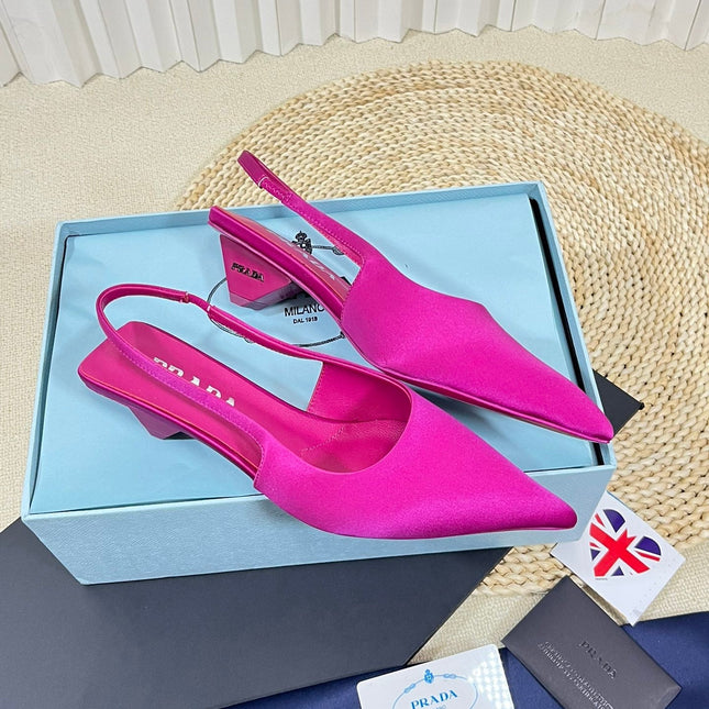 PRA POINTED TOE SLINGBACK PUMPS BRIGHT PINK SATIN