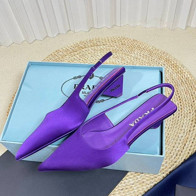 PRA POINTED TOE SLINGBACK PUMPS VIOLET SATIN