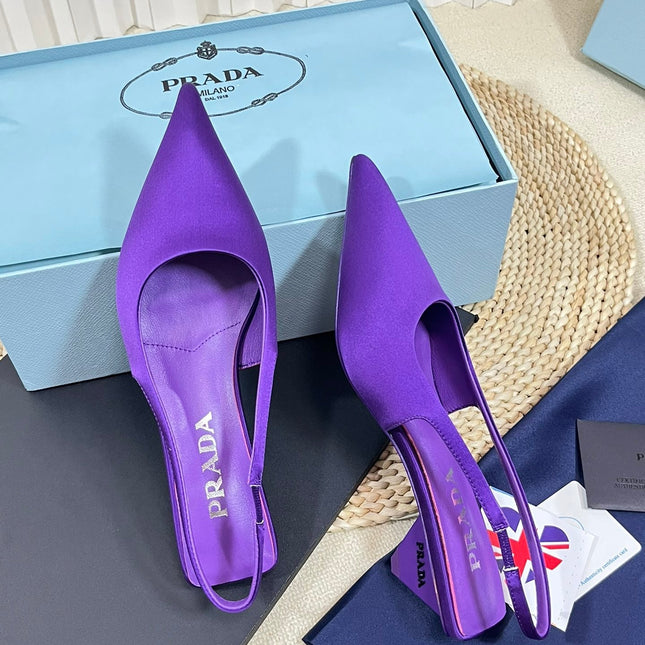 PRA POINTED TOE SLINGBACK PUMPS VIOLET SATIN