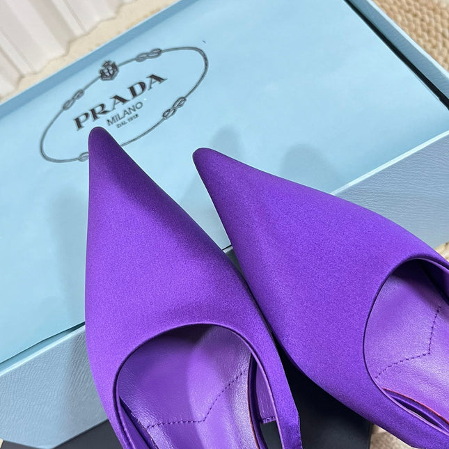 PRA POINTED TOE SLINGBACK PUMPS VIOLET SATIN