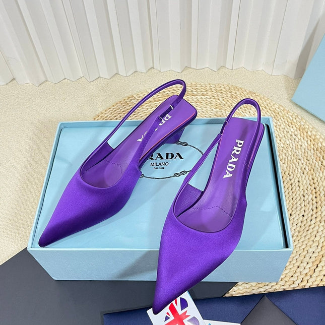 PRA POINTED TOE SLINGBACK PUMPS VIOLET SATIN