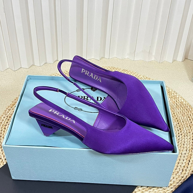 PRA POINTED TOE SLINGBACK PUMPS VIOLET SATIN
