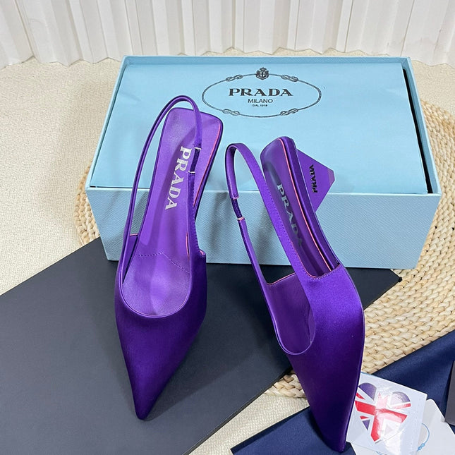 PRA POINTED TOE SLINGBACK PUMPS VIOLET SATIN