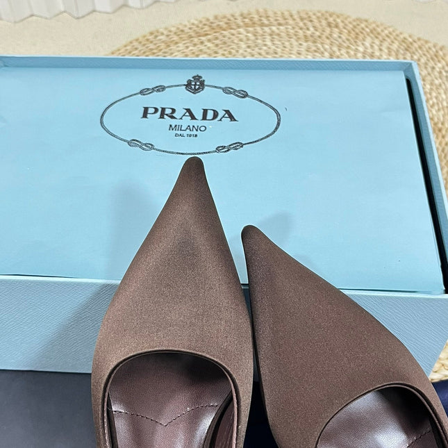 PRA POINTED TOE SLINGBACK PUMPS CHOCOLATE SATIN