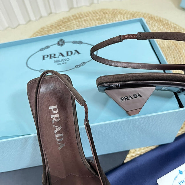 PRA POINTED TOE SLINGBACK PUMPS CHOCOLATE SATIN