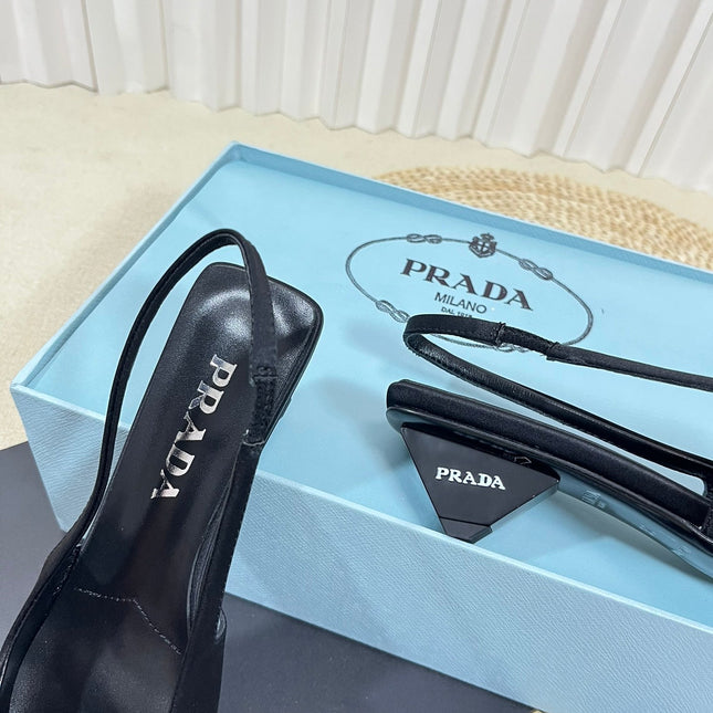 PRA POINTED TOE SLINGBACK PUMPS BLACK SATIN