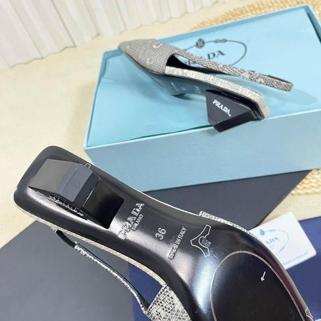 PRA POINTED TOE SLINGBACK PUMPS SNAKESKIN MOTIF SATIN