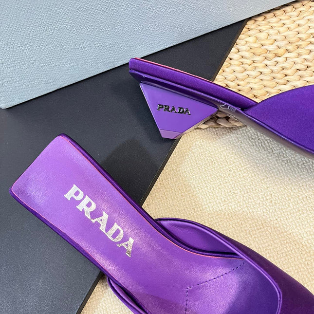 PRA SQUARE TOE MULES VIOLET SATIN