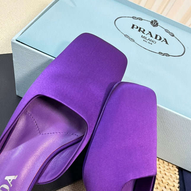 PRA SQUARE TOE MULES VIOLET SATIN